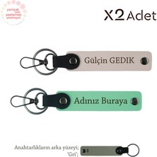 Yılbaşı Için Romantik Sürpriz, Isim Yazılı 2’li Anahtarlık Seti, Yeşil-Pudra-Gri