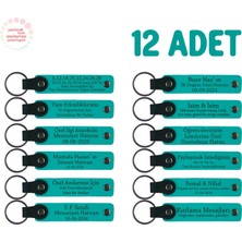 Spor Kulübü Üyelerine Özel Anı Hediyesi 12'li Set, Isimler Yazılabilen Deri Anahtarlık, Koyu Turkuaz