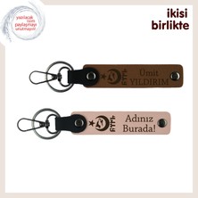 Sevgililer Gününe Özel Ayyıldız Kurt Göktürk Isimli 2’li Romantik Anahtarlık Takım, Kahve-Yavru Ağzı