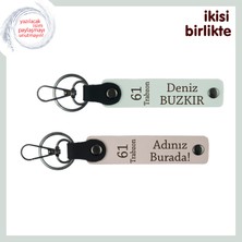 Isim Yazılabilir 61 Trabzon Desenli Anahtarlık, Hediyelik Deri Tasarım X2, Beyaz-Pudra