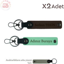 Anneler Gününe Şık Sürpriz, Isim Yazılı 2’li Anahtarlık Seti, Yeşil-Koyu Kahve-Gri
