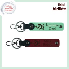 Sade Şıklıkta Anlam Yüklü Hediye, Ayyıldız Kurt Göktürk Temalı  Isimli 2’li Anahtarlık, Yeşil-Bordo