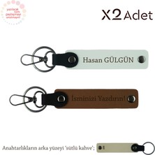 Arkadaşa Yılbaşı Hediyesi, Isim Yazılı 2’li Anahtarlık Seti, Açık Kahve-Beyaz-Sütlü Kahve