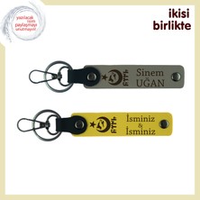Vefakâr Dosta Teşekkür – Ayyıldız Kurt Göktürk 2’li Isim Yazılı Anahtarlık Hediyelik, Kül Gri-Sarı