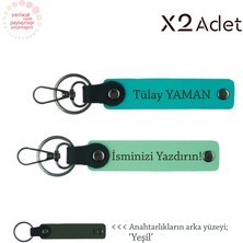 Anneye Yılbaşı Hediyesi, Isim Yazılı 2’li Anahtarlık Seti, Yeşil-Koyu Turkuaz-Yeşil