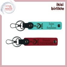 Aşkınız Gibi Parlayan Ayyıldız Kurt Göktürklü , Kişisel Isim Yazılı Anahtarlık X2, Turkuaz-Kırmızı