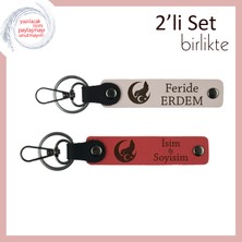 Eşe Özel Gün Hediyesi, Bozkurt ve Ayyıldız Kişiselleştirilebilir Anahtarlık, Pudra-Nar Çiçeği