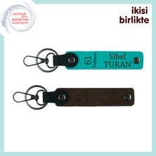 Babalara Vefa Dolu Bir Hatıra, 61 Temalı Deri Anahtarlık, Isim Yazılabilen Set, K Turkuaz-K Kahve