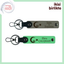 Mezun Avukata Gurur Dolu Hediye, Çocuk ve Ayyıldız Isim Yazılabilir Anahtarlık, Kül Gri-Yeşil