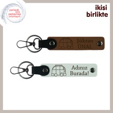 Karavan Hayali Kuranlara Hediyelik, Yazılabilir Deri Anahtarlık Takımı, Adınıza Özel, A Kahve-Beyaz