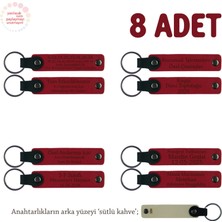 Kurumsal Eğitimcilere Teşekkür Hediyesi, 8'li Set, Kişiye Özel Yazılı Anahtarlık, Kırmızı & S Kahve
