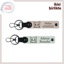 Kedili Mutfağa, Salona, Kalbe Hitap Eden Hediye, Isimli Anahtarlık Takımı, Pudra-Beyaz