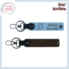 Sevgilinle Kurduğun Melodik Bağa Armağan, Notalı Deri Anahtarlık Seti, Gök Mavi-Koyu Kahve