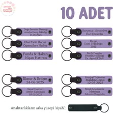 Yaratıcılık Atölyesi Mezunlarına Özel, 10'lu Set, Isim Yazılı Deri Anahtarlık, Mor Menekşe & Siyah