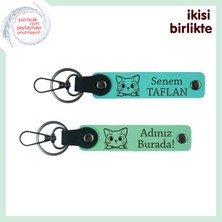 Ilişkinizi Pekiştiren Patili Dosta Şık Hatıra, Kedi Temalı Anahtarlık X2, Turkuaz-Açık Yeşil