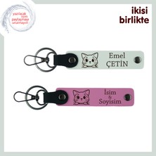 Minik Patili Sevimli Armağan, Kedi Temalı Kişisel Anahtarlık Takımı, Isim Yazılabilen, Beyaz-Pembe