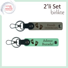 Bebeğinize Ait Ilk Hatıra Olarak Kalacak, Kalpli Ayak Desenli Deri Anahtarlık Seti, Kül Gri-A Yeşil