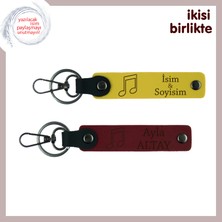 Romantik Ezgilerin Izini Taşıyan Hediye, Nota Figürlü Deri Anahtarlık Seti, Sarı-Bordo