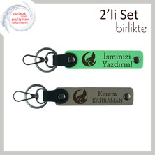 Babaya Hatıra – Bozkurt ve Ayyıldız Işlemeli, Isimli Anahtarlık Takımı Hediye, F Yeşil-Kül Gri