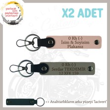 Motosiklet Maceracılarına Özel Isim Plaka ve 0 Rh (-) Yazılı 2'li Anahtarlık, Yavruağzı-Kül Gri-Laci