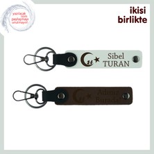 Işe Başlayanlara Hediye, Çocuk ve Ayyıldız Temalı Isim Yazılı 2’li Anahtarlık Takım, Beyaz-Kahve