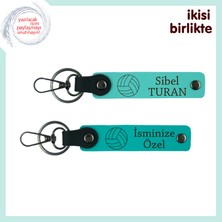Sahadaki Cesareti Taşıyan Hediyelik, Yazılabilir Deri Anahtarlık Seti, Turkuaz-Koyu Turkuaz