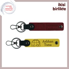 Gezgin Sevgiliye Kişiye Özel Hediye, Karavan Motifli Anahtarlık Takımı, Isim Yazılabilir, Bordo-Sarı