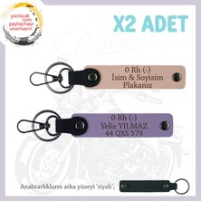 Motor Aşıklarına Özel Isim Plaka ve 0 Rh (-) Kan Grubu Yazılı X2 Deri Anahtarlık, Yavruağzı-Mor-Syh
