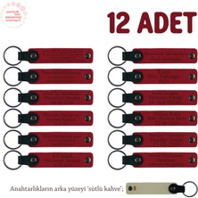 Şirket Etkinliklerinde Hediyelik, 12'li Set, Isim Yazılı Deri Anahtarlık, Kırmızı & Sütlü Kahve
