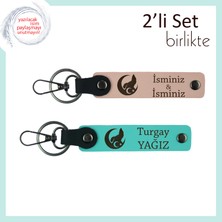 Kurumsal Şık Hediyelik, Bozkurt ve Ayyıldız Kişiye Özel Deri Anahtarlık Set, Yavru Ağzı-Turkuaz