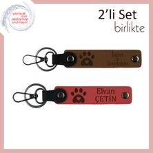 Kedi Sever Sevgiliye Uygun Hediyelik, Kalpli Pati Desenli Anahtarlık Takımı, Açık Kahve-Nar Çiçeği