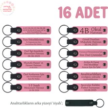 Pembe & Siyah, Anaokulu Yıl Sonu Hediyesi, 16'lı Set, Öğrenci Ismi Yazılı Öğretmene Özel Anahtarlık