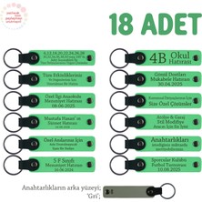 Okul Öncesi Öğrencilerine Hediye, 18'li Set, Öğrenci Ismi Yazılı Deri Anahtarlık, Fıstık Yeşil & Gri