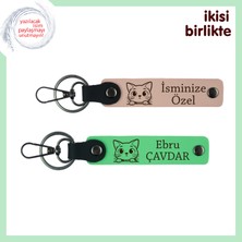Kedisever Sevgiliye Kalıcı Hatıra, Kedi Temalı Deri Anahtarlık Seti, Yavru Ağzı-Fıstık Yeşil