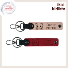 Kediyle Tanışma Gününüze Anlamlı Hatıra, Kedi Temalı Deri Anahtarlık Takımı, Yavru Ağzı-Kırmızı