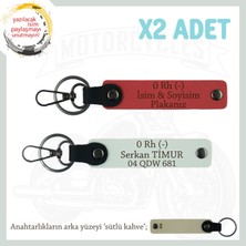 Hız Severlere Özel, Isim Plaka ve 0 Rh (-) Kan Grubu Yazılı X2 Anahtarlık Set, Nar Çiçeği-Beyaz-Sk