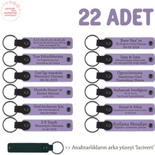 Kişiselleştirilebilir Özellikli Isim Yazılabilen 22'li Set, Deri Anahtarlık, Mor Menekşe & Lacivert