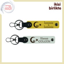 Aşkın ve Bağlılığın Simgesi – Çocuk ve Ayyıldız ve Isimli Ikili Anahtarlık Set, Sarı-Beyaz