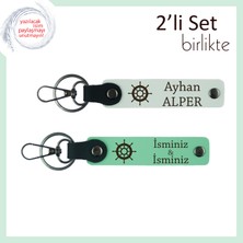 Deniz Temalı Gemi Dümeni Anahtarlık Takımı, Kişiselleştirilebilir Hediye, Beyaz-Açık Yeşil