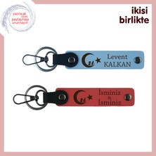 Yeni Yıl Için Vatan Temalı Hediye – Çocuk ve Ayyıldız 2’li Anahtarlık Hediyesi, Mavi-Nar Çiçeği