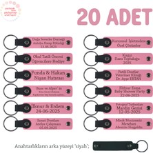 Pembe & Siyah, Nikah Günü Yakın Akrabalara Hatıra, 20'li Set, Isim Yazılabilir Hediyelik Anahtarlık