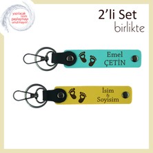 Yeni Babalara Verilebilecek En Anlamlı Ilk Hatıra, Kalpli Ayak Temalı Deri Set, Turkuaz-Sarı