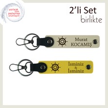 Deniz Tutkusu Olanlara Minimal Tarzda Hediyelik, Gemi Temalı Set, Sütlü Kahve-Sarı