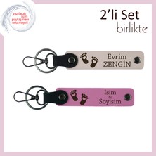 Ilk Bebek Hediyesi Olarak Verilebilecek Kalıcı Tasarım, Kalpli Ayak Motifli Anahtarlık, Pudra-Pembe