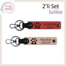 Köpek Sever Sevgiliye Sevimli Armağan, Kalpli Pati Temalı Anahtarlık Takımı, Nar Çiçeği-Yavru Ağzı