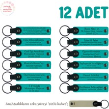 Babalar Günü Hediyesi, Kişiye Özel Isim Yazılı Anahtarlık 12' Li Set, Koyu Turkuaz & Sütlü Kahve