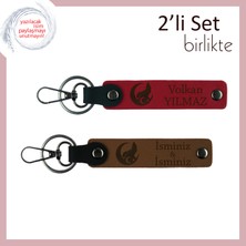Isim Yazılabilen Bozkurt ve Ayyıldız Temalı Kişiye Özel Hediyelik Anahtarlık Set X2, Kırmızı-Kahve