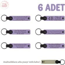 Evlilik Yıldönümü Hediyesi, Isme Özel, 6'lı Hatıra Deri Anahtarlık Set, Mor Menekşe & Sütlü Kahve