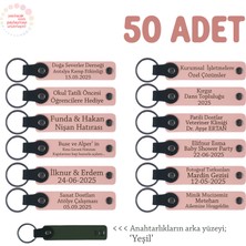 Reklam Ajanslarına Uygun Hediyelik Promosyon, 50'li Set, Marka Yazılı Deri Anahtarlık, Pudra & Yeşil