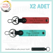 Motorcu Dostlara Hediye, Isim Plaka 0 Rh (-) Kan Grubu Yazılı X2 Anahtarlık, Nar Çiçeği-Turkuaz-Syh